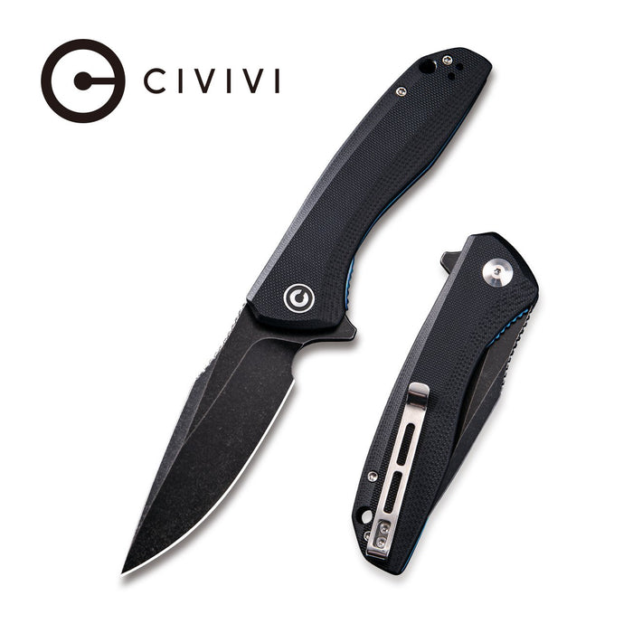Baklash Flipper Knife Double Black G10 handle (3.5'' Black Stonewashed 9Cr18MoV) C 801H