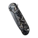 Civivi Elementum Flipper Knife Shredded Carbon Fiber And Golden Shred In Clear Resin Contoured Handle (2.96" Black Hand Rubbed Damascus) C907C-DS1 - Image 2