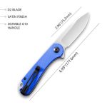 CIVIVI Elementum Liner Lock Knife - Blue G10 Handle (2.96'' Satin D2) C 907F - Image 7