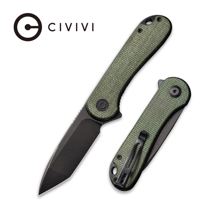 C907T-E_Elementum_700x Civivi Elementum Flipper Knife Green Micarta Handle (2.96" Black Stonewashed D2) - C907T-E - Image 1