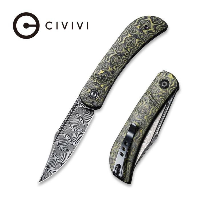 CIVIVIKnifeAppalachianDrifterC2015DS-3DoubleDetentSlipJointKnifeLayeredYellowG10andRosePatternCarbonFiberHandleBlackHandRubbedDamascusBlade_8_700x Appalachian Drifter Slip Joint Knife Layered Yellow G10 and Rose Pattern Carbon Fiber Handle (2.96" Black Hand Rubbed Damascus Blade) C2015DS-3 - UK FRIENDLY CARRY KNIFE - - Image 1
