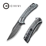 CIVIVI Dogma Flipper Knife Layered White G10 and Carbon Fiber Handle (3.46" Black Hand Rubbed Damascus) C2014DS-1