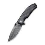 CIVIVI Pintail Flipper Knife - Twill Carbon Fiber Overlay On Black G10 Handle (2.98" Black Hand Rubbed Damascus Blade) C 2020DS-1 - Image 2