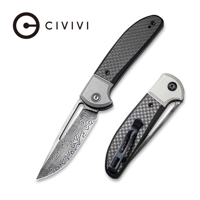 CIVIVIKnifeTrailblazerC2018DS-1SlipJointKnifeTwillCarbonFiberOverlayOnBlackG10OnlayOnGrayStainlessSteelHandleBlackHandRubbedDamascusBlade_8_700x CIVIVI - Trailblazer Twill Carbon Fiber Overlay On Black G10 On Gray Stainless Steel Handle (2.97" Gray Stonewashed 14C28N) C2018DS-1 - UK FRIENDLY CARRY KNIFE - - Image 1