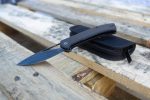Riffle Flipper Knife Dark Twill Carbon Fiber Overlay On Black G10 Handle (3.46" Black Hand Rubbed Damascus) C2024DS-1 - Image 4