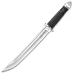 HONSHU TANTO KNIFE AND LEATHER SHEATH - STAINLESS STEEL BLADE, TPR HANDLE, STAINLESS STEEL GUARD AND POMMEL - UC2629 - Image 4