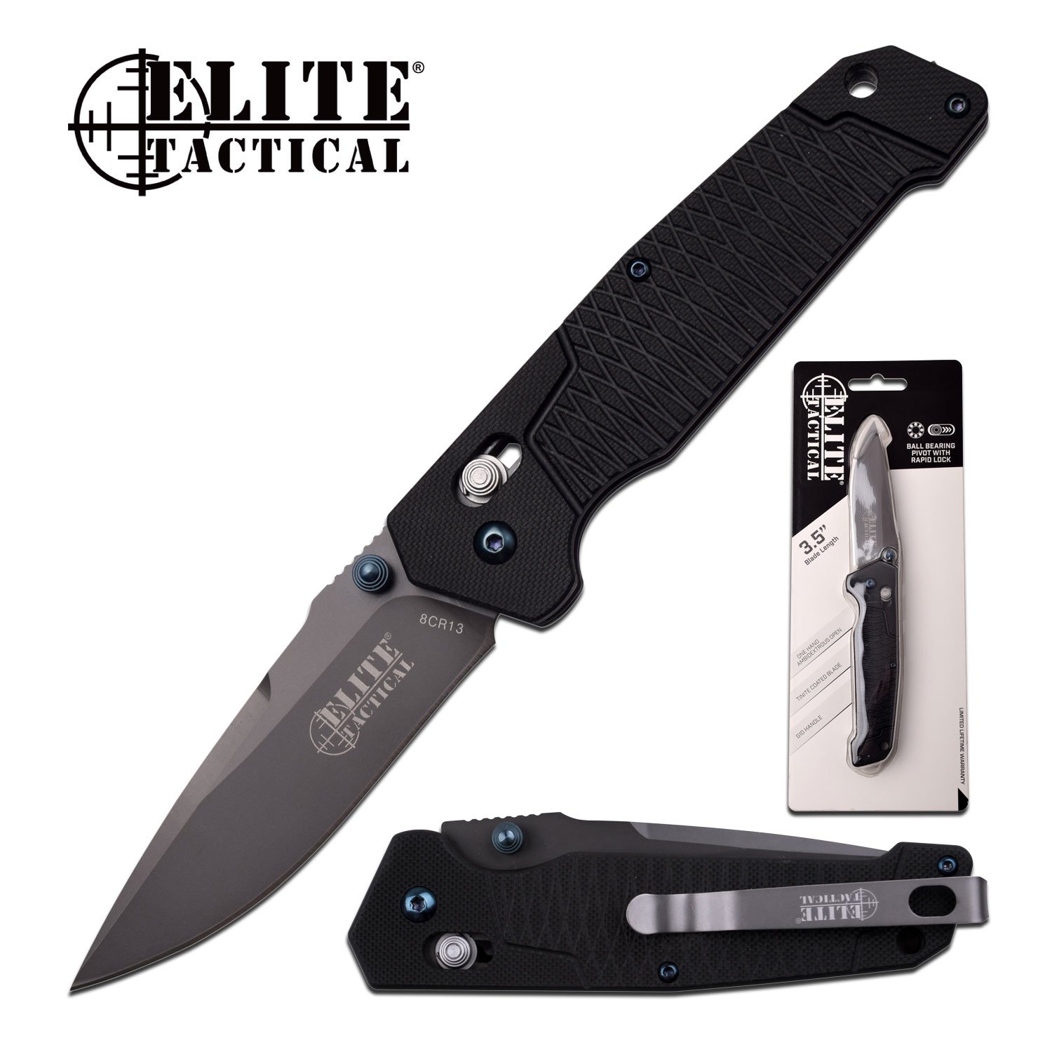 Elite Tactical Black G-10 Folding Knife - ET-1016D