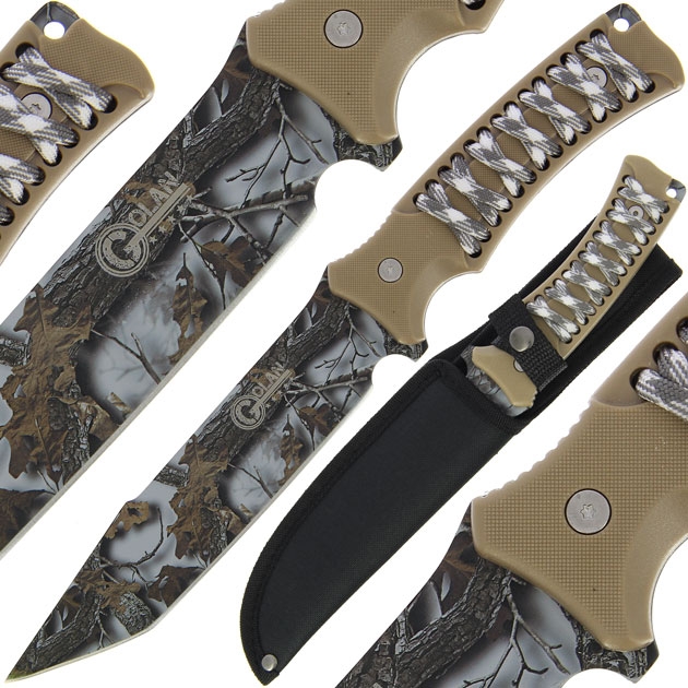 Golan 12 Inch Woodland Camo Hunting Fixed Blade - GOL-265GN