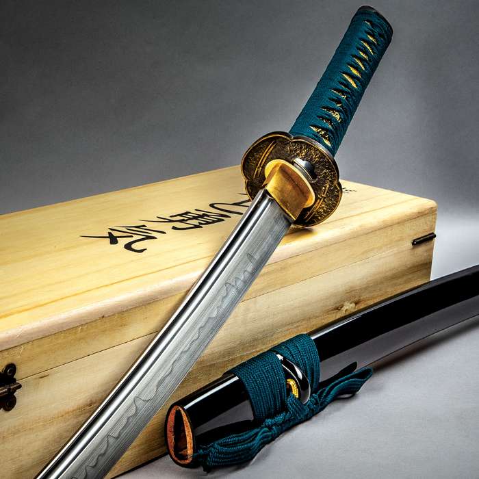 H46-UC3238 Shikoto Hammer & Hand Forged / Hand Made Longquan Master Teal Wakizashi Sword - UC3238 - Image 1