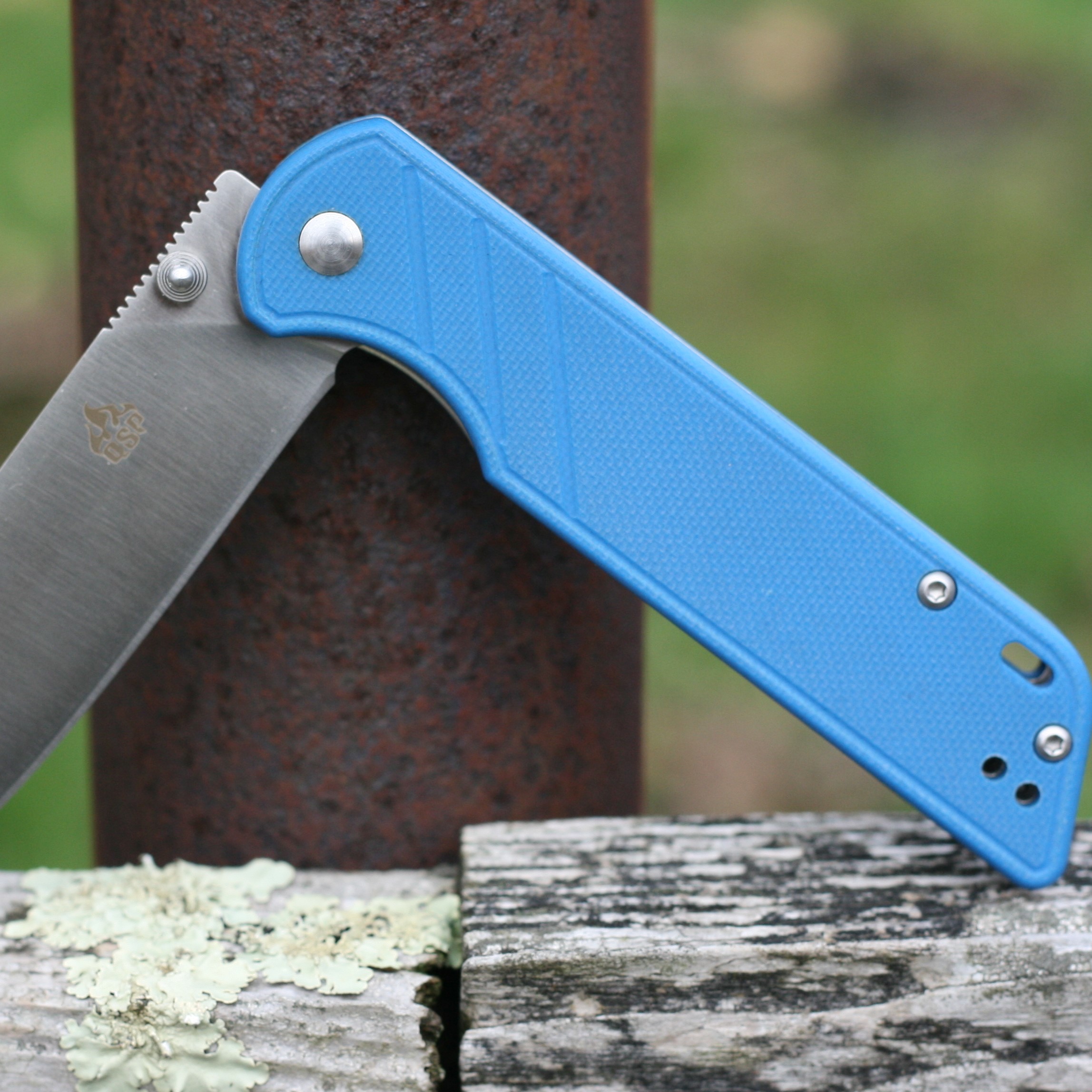 QSP EDC Folding Pocket Knfe, D2 Blade, 4" G10 handle, Left and Right Handed Thumb Stub Opening, Smooth Liner Lock with Copper Washes, QSP Parrot (blue)