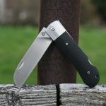 QSP Knives Worker Folding Knife 3.5" N690 Satin Sheepsfoot Blade, Black G10 Handles with Stainless Steel Bolsters - QS128-A