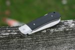 QSP Knives Worker Folding Knife 3.5" N690 Satin Sheepsfoot Blade, Black G10 Handles with Stainless Steel Bolsters - QS128-A - Image 4