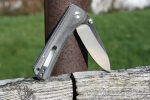 QSP Knives Hawk Flipper Knife 3.25" Sandvik 14C28N Satin Drop Point Blade, Black Micarta Handles - QS131-J - Image 13