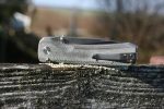 QSP Knives Hawk Flipper Knife 3.25" Sandvik 14C28N Satin Drop Point Blade, Black Micarta Handles - QS131-J - Image 6