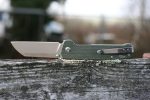 QSP Knives Penguin Folding Knife 3.06" D2 Sheepsfoot Blade, OD Green Linen Micarta Handles - QS130-C - Image 5