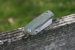 QSP Knives Penguin Folding Knife 3.06" D2 Sheepsfoot Blade, OD Green Linen Micarta Handles - QS130-C - Image 7