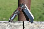 QSP Knives Penguin Folding Knife 3.06" D2 Two-Tone Satin Sheepsfoot Blade, Red Shredded Carbon Fibre Handles - QS130-TRD - Image 2