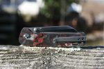QSP Knives Penguin Folding Knife 3.06" D2 Two-Tone Satin Sheepsfoot Blade, Red Shredded Carbon Fibre Handles - QS130-TRD - Image 3