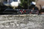 QSP Knives Penguin Folding Knife 3.06" D2 Two-Tone Satin Sheepsfoot Blade, Red Shredded Carbon Fibre Handles - QS130-TRD - Image 5