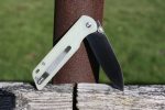 QSP EDC Folding Pocket Knfe, D2 Blade, 4" G10/Micarta handle, Left and Right Handed Thumb Stub Opening, Smooth Liner Lock with Copper Washes, QSP Parrot (Jade G10) - Image 2