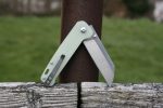 QSP Knives Penguin Folding Knife 3.06" D2 Two-Tone Satin Sheepsfoot Blade, Jade G10 Handle - QS130-V - Image 2