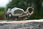Defcon Knives Raptor Karambit Flipper 2.83" S35VN Satin Hawkbill Blade, Stonewashed Bronze Titanium Handles w/ Marbled Carbon Fiber Inserts - TF5221-2 - Image 4