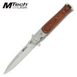 MTech Classic Folding Stiletto Knife with Wood Inlay - MT-121