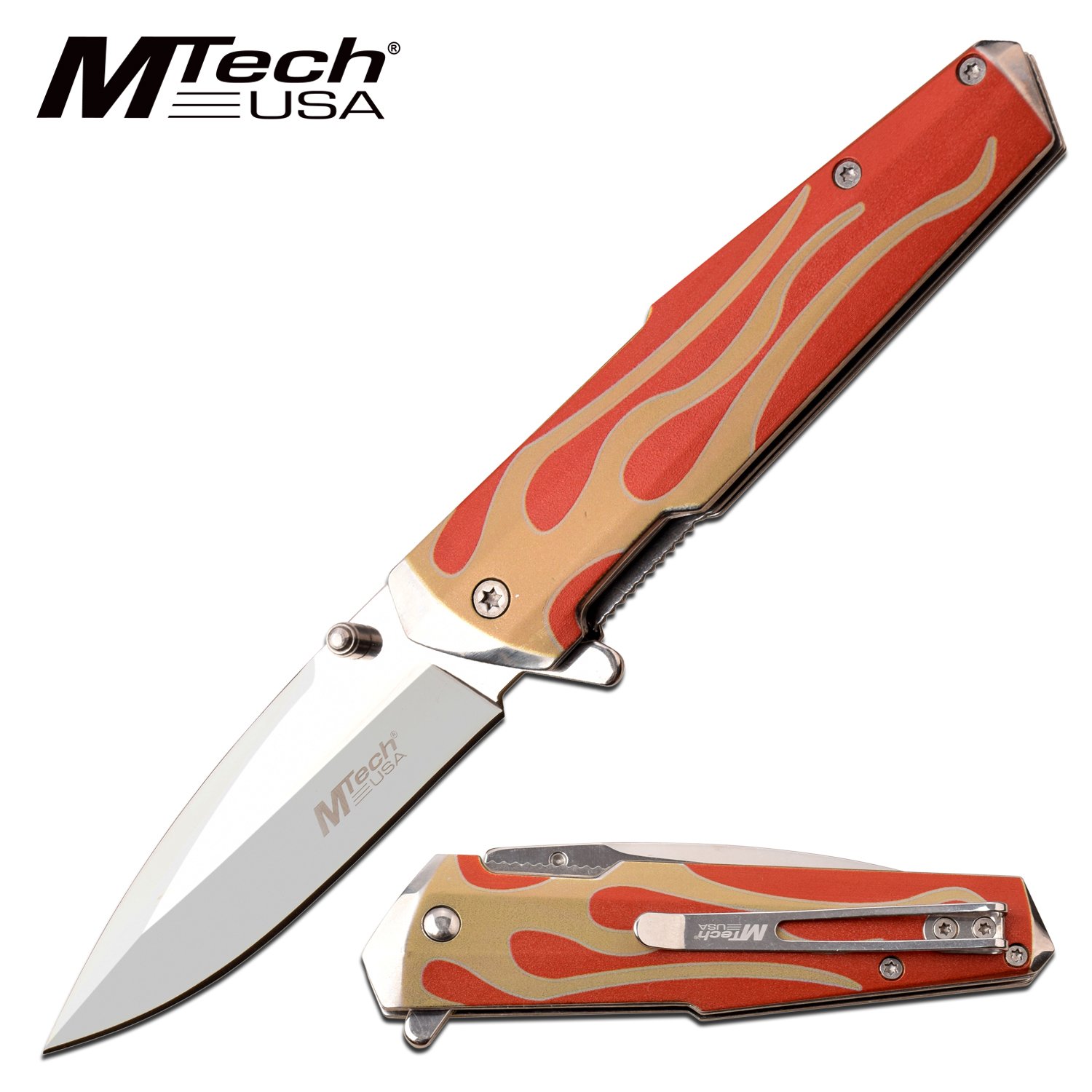 MT-A1185RD_0fa27b84-c626-475e-833e-2f08b9f064a5 MTECH USA FLAME DESIGN FLIPPER ASSISTED OPENING KNIFE - MT-A1185RD - Image 1