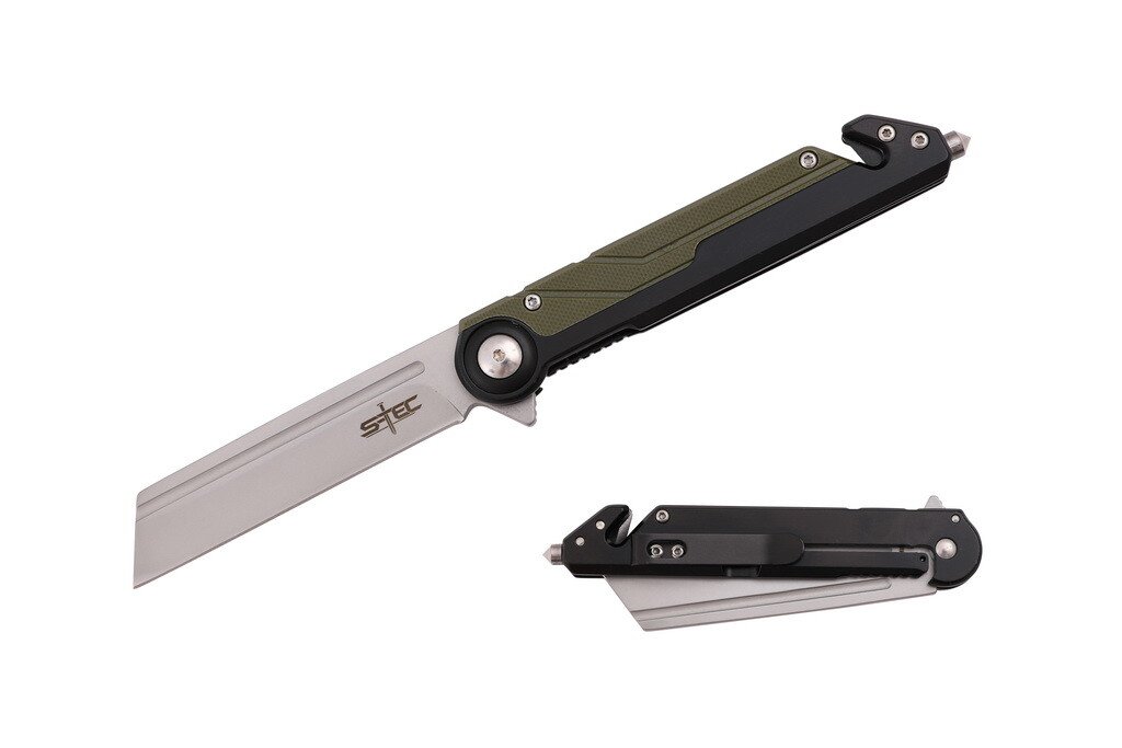 T271288GN S-TEC "LifeSaver" Assisted 8" Tanto Stainless Steel Folding Knife -Blk/Green- - T271288GN - Image 1