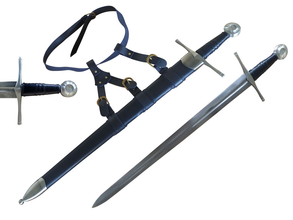 T610091_4 13th Century Knightly Arming Sword 65MN Spring Steel Damascus FOLDED - Image 1