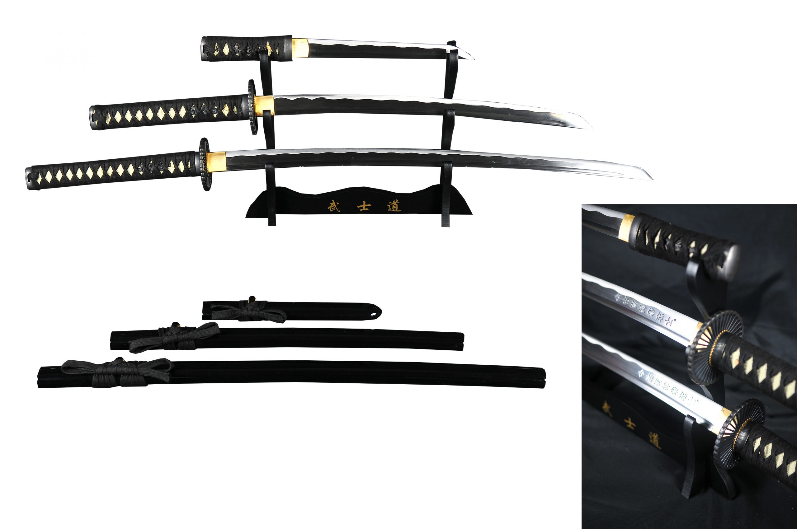 Hand forged 1045 Carbon Steel Samurai Daisho Sword Set - Black Saya