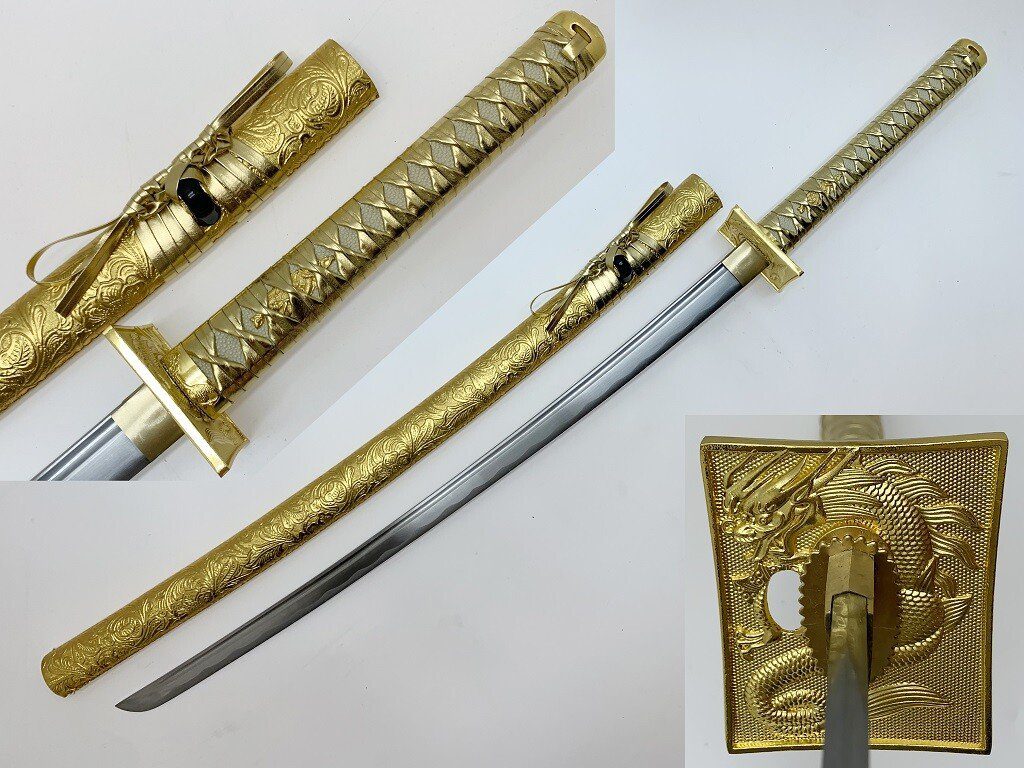 RYUJIN 41″ 1045 Carbon Steel' Emperor ' Samurai Sword w/ Wrapped Scabbard – GOLD