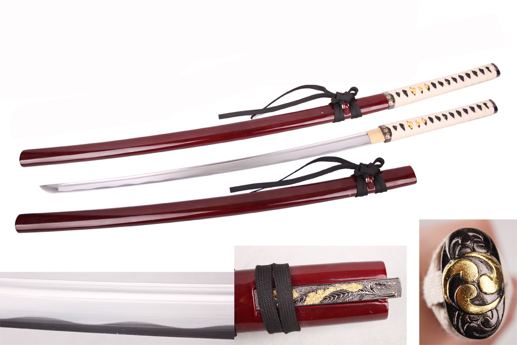 T64087RD_23 Ryujin 41? 1045 Hand Forge Shira Saya Sword w/ Dagger - T64087RD - Image 1