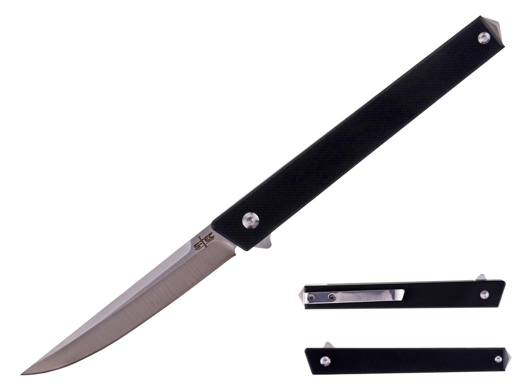 TS012BK_20 S-TEC TS012 EDC Tactical Pocket Knife; Gentlemen's "Kozuka" Knife, 8CR13 Stainless Steel, G10 Black Handle, Glass Breaker, Hunting Outdoor Sport, Tip up deep Pocket Clip - Image 1