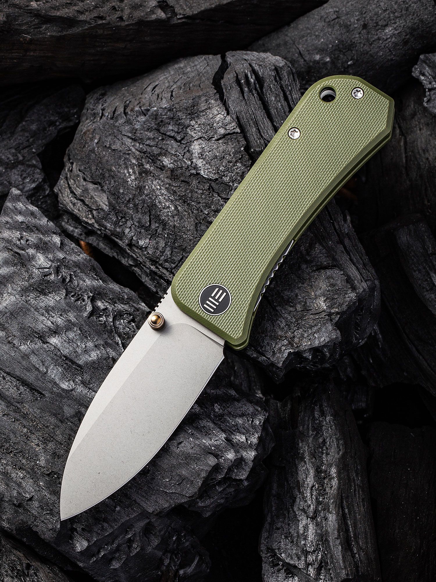 We Knife Company Ben Petersen Banter Folding Knife 2.9" S35VN Stonewashed Spear Point Blade, OD Green G10 Handles - 2004D