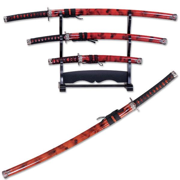 SAMURAI SWORD SET, 3 PIECE SET (KATANA) - YK-58R4 - Slight Damage On Scabbard
