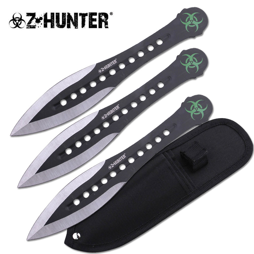 Z HUNTER TRIPLE SHOT THROWING KNIFE SET - ZB-163-3BK