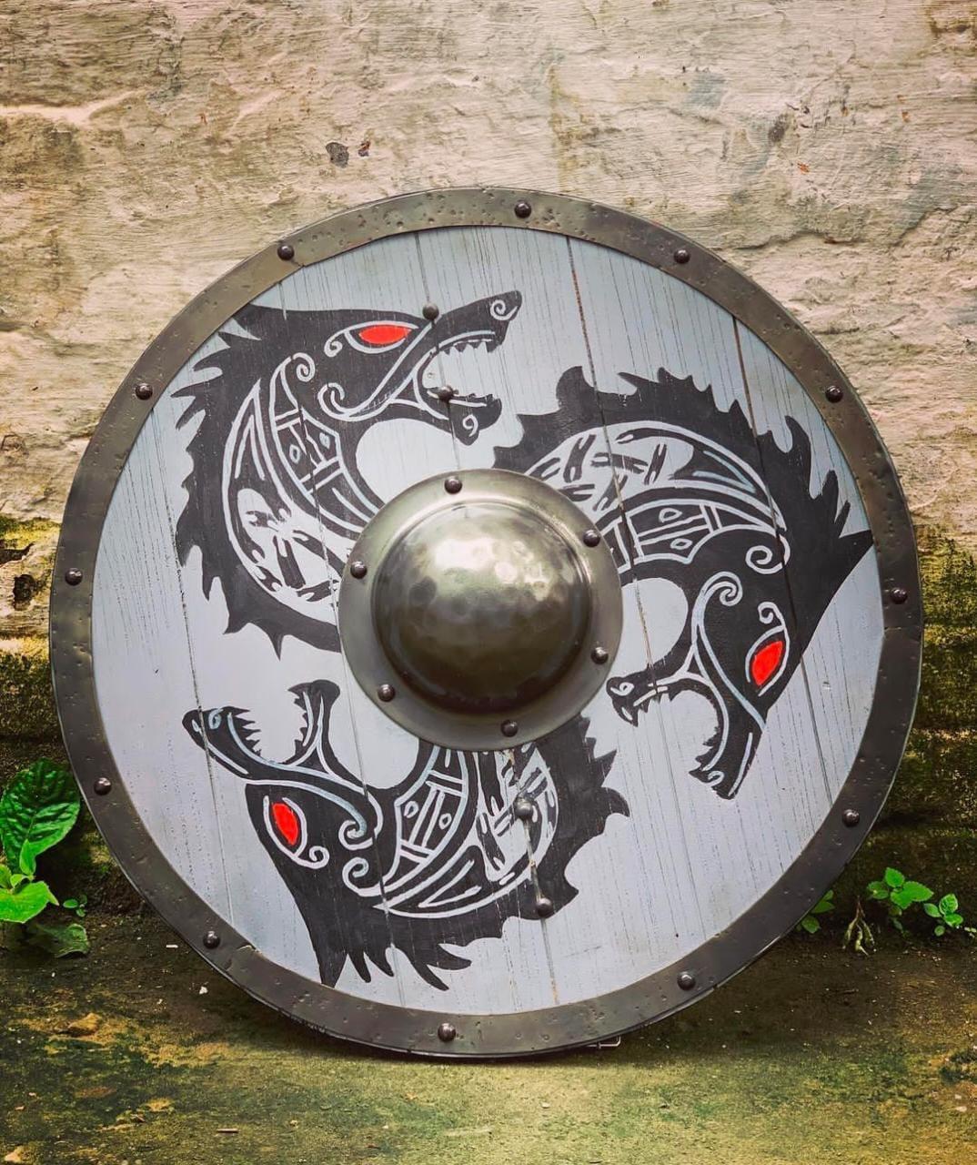 JOHN GILL SINGH -Medieval Larp Warrior Wood & Steel Viking Round Armor Templar Shield