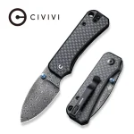 CIVIVI Baby Banter Thumb Stud Knife Carbon Fiber Overlay On G10 Handle (2.34" Damascus Blade) C19068S-DS1
