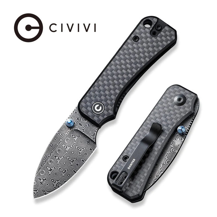 civivi-baby-banter-thumb-stud-knife-twill-carbon-fiber-overlay-on-black-g10-handle-234-black-hand-rubbed-damascus-blade-c19068s-ds1-574370_700x CIVIVI Baby Banter Thumb Stud Knife Carbon Fiber Overlay On G10 Handle (2.34" Damascus Blade) C19068S-DS1 - Image 1
