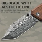 CIVIVI Bhaltair Flipper & Thumb Stud Knife Guibourtia Wood Handle (3.98" Damascus Blade) C23024-DS1 - Image 2