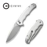 CIVIVI Button Lock Praxis Flipper Knife Silver Aluminum Handle (3.75" Satin Finished Nitro-V Blade) C18026E-2