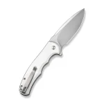 CIVIVI Button Lock Praxis Flipper Knife Silver Aluminum Handle (3.75" Satin Finished Nitro-V Blade) C18026E-2 - Image 3