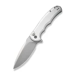 CIVIVI Button Lock Praxis Flipper Knife Silver Aluminum Handle (3.75" Satin Finished Nitro-V Blade) C18026E-2 - Image 2