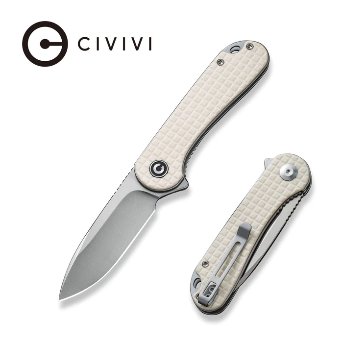 CIVIVI Elementum Flipper Knife Frag Patterned Ivory G10 Handle (2.96" Satin Finished D2 Blade) C907A-3