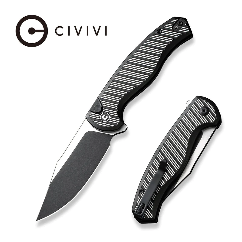 CIVIVI Stormhowl Flipper & Button Lock Knife Aluminum Handle (3.3" 2- Tone Nitro-V Blade ) C23040B-1