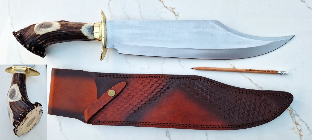 Akira Forge Huge Goliath Stag Bowie W/ D2 Steel - 1127
