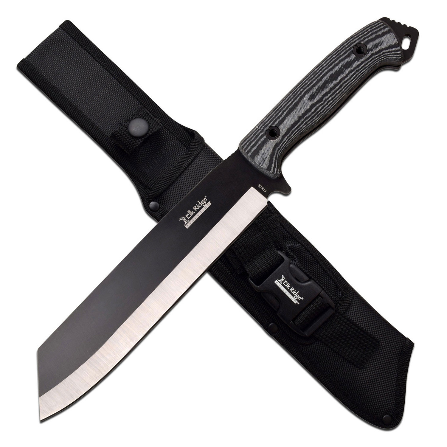 fbd2frxbd00nrzl1cms3_fil4udvuoawn0hws Elk Ridge ' EVOLUTION ' - Outdoors Fixed Blade Machete - 14.75"- Overall, Black Stainless Steel Blade. Micarta Handle. Nylon Sheath, Camping, Hunting, Survival - ERE-MHT001M-BK - Image 1