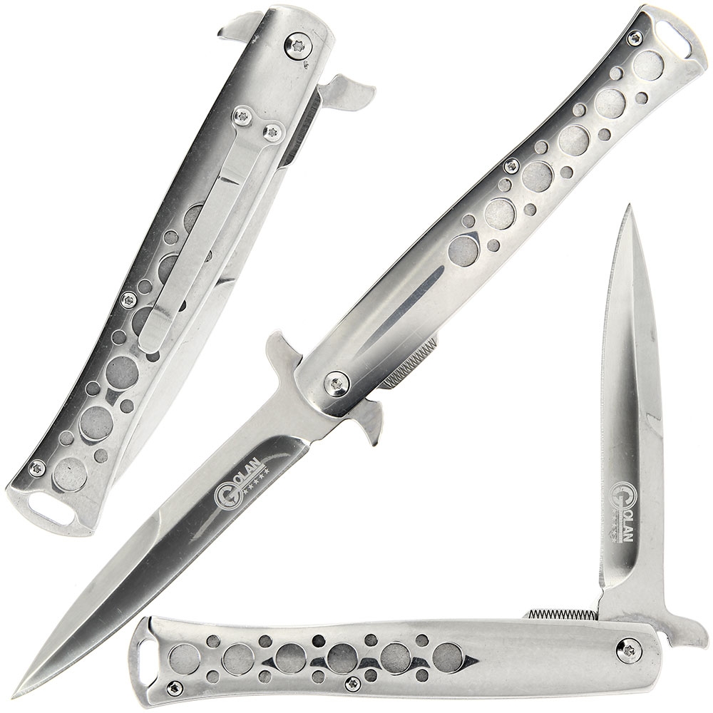 Classic Chrome Stiletto Lock Knife - Durable 8Cr13MoV Steel - GOL-456CH