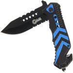 Folding Knife with Blue and Black Handle W/ Glass Breaker & Belt Cutter - 543-BL - Image 3